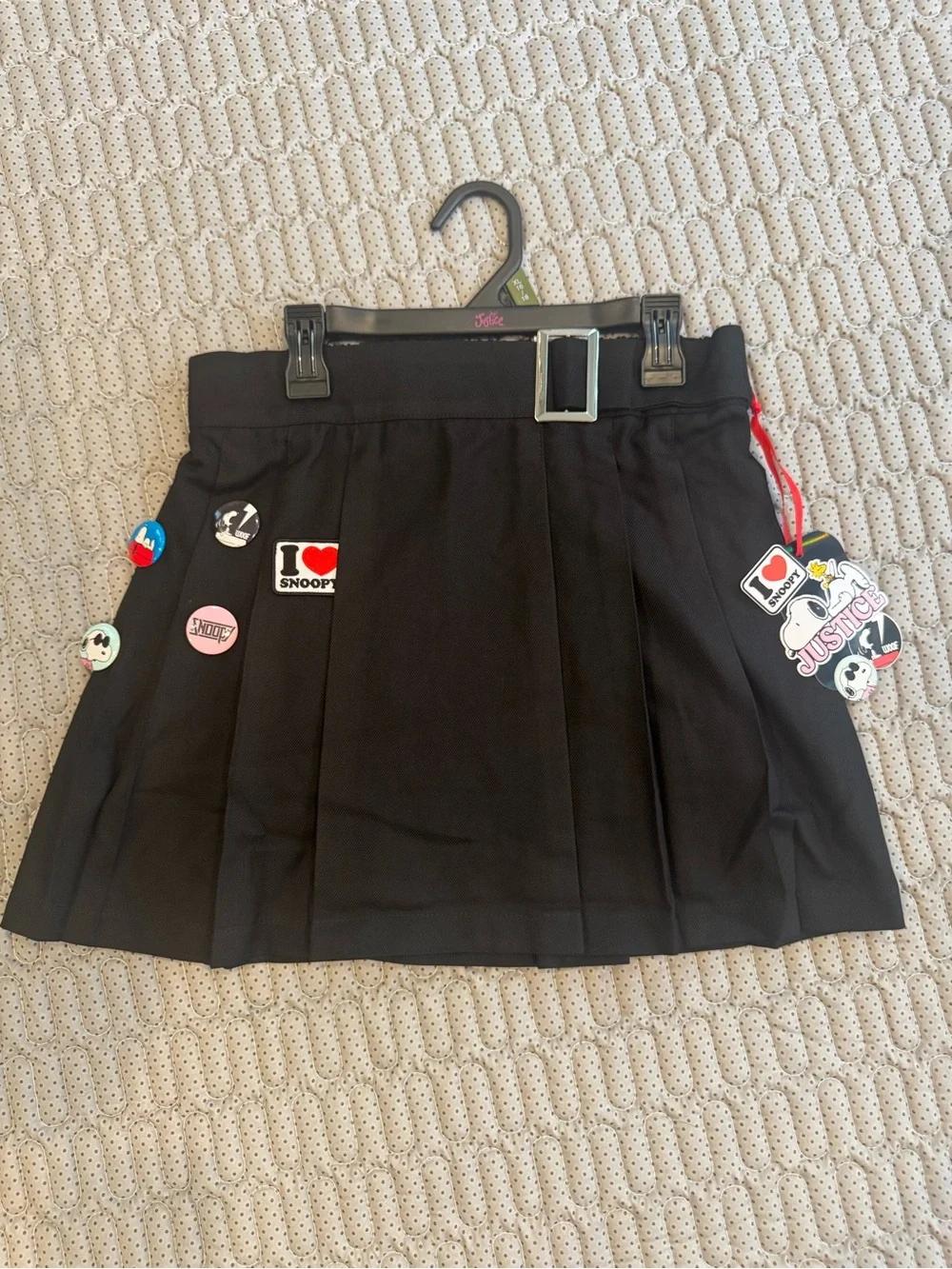 Justice Black Pleated Mini Skirt with snoopy Badge Accents